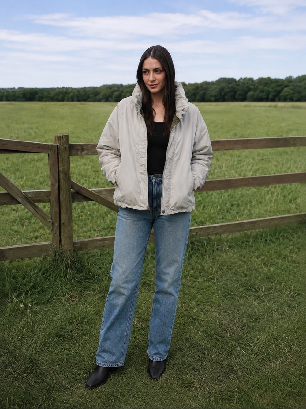 Liz Claiborne Gray‎ Down Fill Puffer Jacket Coastal Farmhouse Country Cozy Chic